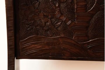 ビンテージ家具　伝統工芸　軽井沢彫り　桜の彫りが優美な印象のマガジンラック(本立て、収納)(R-038254)