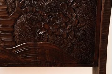 ビンテージ家具　伝統工芸　軽井沢彫り　桜の彫りが優美な印象のマガジンラック(本立て、収納)(R-038254)