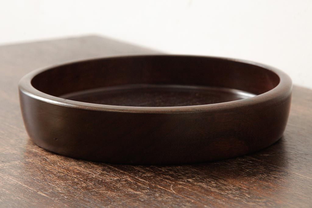 アンティーク雑貨　和製アンティーク　総ケヤキ材　なめらかで味のある丸盆(トレー、お盆)(R-038261)