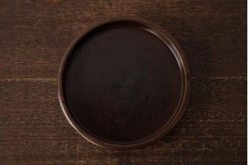 アンティーク雑貨　和製アンティーク　総ケヤキ材　なめらかで味のある丸盆(トレー、お盆)(R-038261)