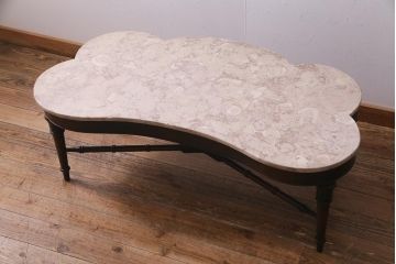 アンティーク家具　フランス　マホガニー材　レア!　個性際立つストーントップテーブル(R-038262)