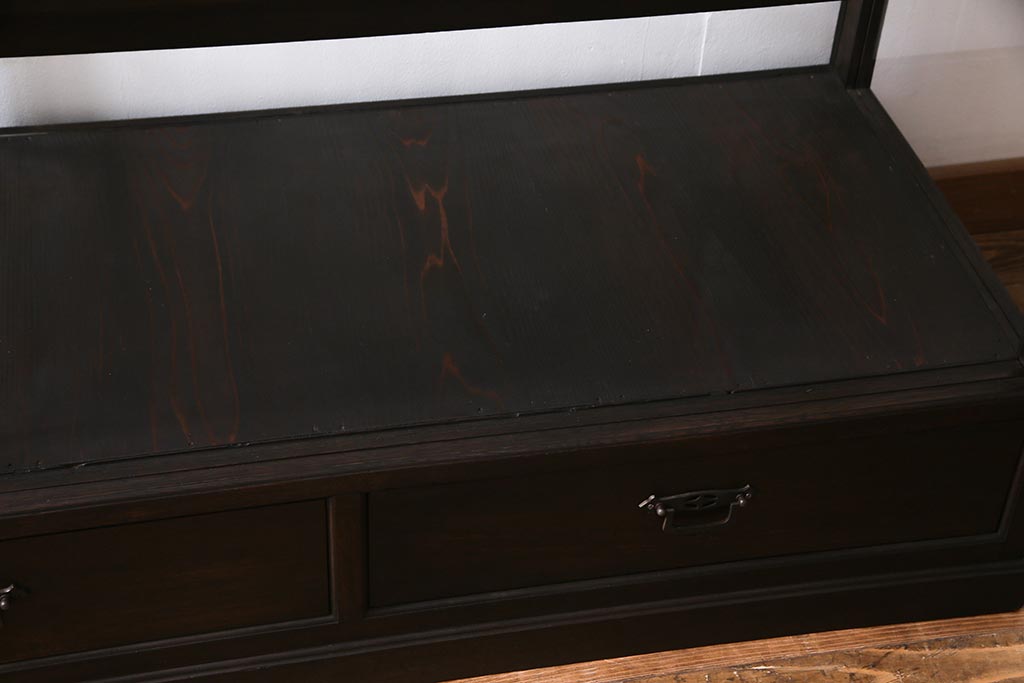 アンティーク家具　和製アンティーク　ナラ材　引き出し付き!大正ロマンの雰囲気漂うガラスケース(ショーケース、陳列棚)(R-038267)