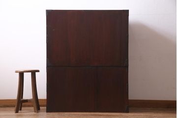 アンティーク家具　和製アンティーク　大正昭和初期　五丁引き　黒漆塗りが風格漂う庄内箪笥(重ね箪笥、チェスト、ローボード)(R-038268)