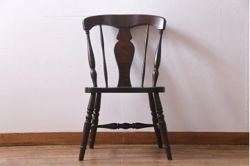 中古　北海道民芸家具　オックスボーチェア　シックな佇まいのダイニングチェア(板座チェア、椅子)(R-038271)