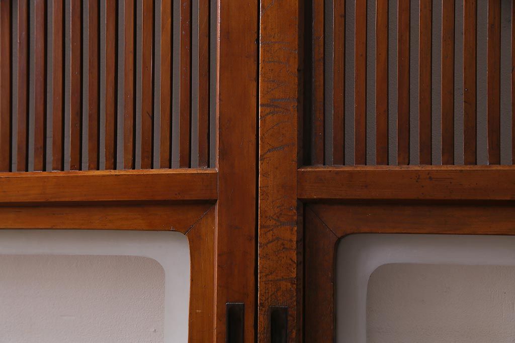 アンティーク建具　和製アンティーク　あたたかな色味が魅力の格子戸2枚セット(引き戸、建具)(R-038277)