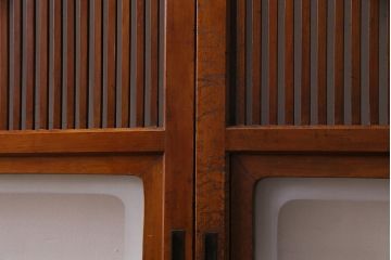 アンティーク建具　和製アンティーク　あたたかな色味が魅力の格子戸2枚セット(引き戸、建具)(R-038277)