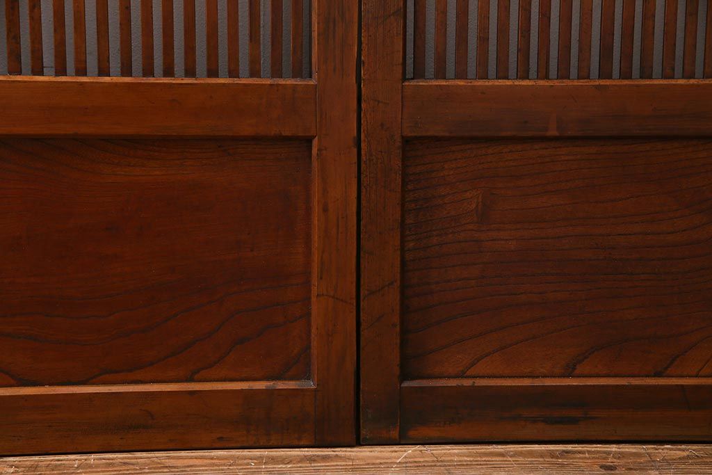 アンティーク建具　和製アンティーク　あたたかな色味が魅力の格子戸2枚セット(引き戸、建具)(R-038277)