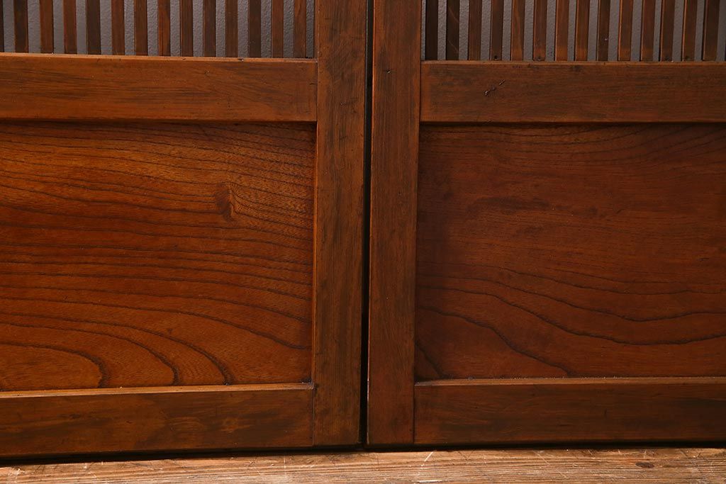 アンティーク建具　和製アンティーク　あたたかな色味が魅力の格子戸2枚セット(引き戸、建具)(R-038277)