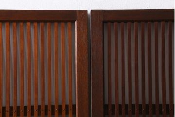 アンティーク建具　和製アンティーク　昭和中期　モールガラス入り　味わい深い木味が魅力の格子戸2枚セット(引き戸、建具)(R-038278)