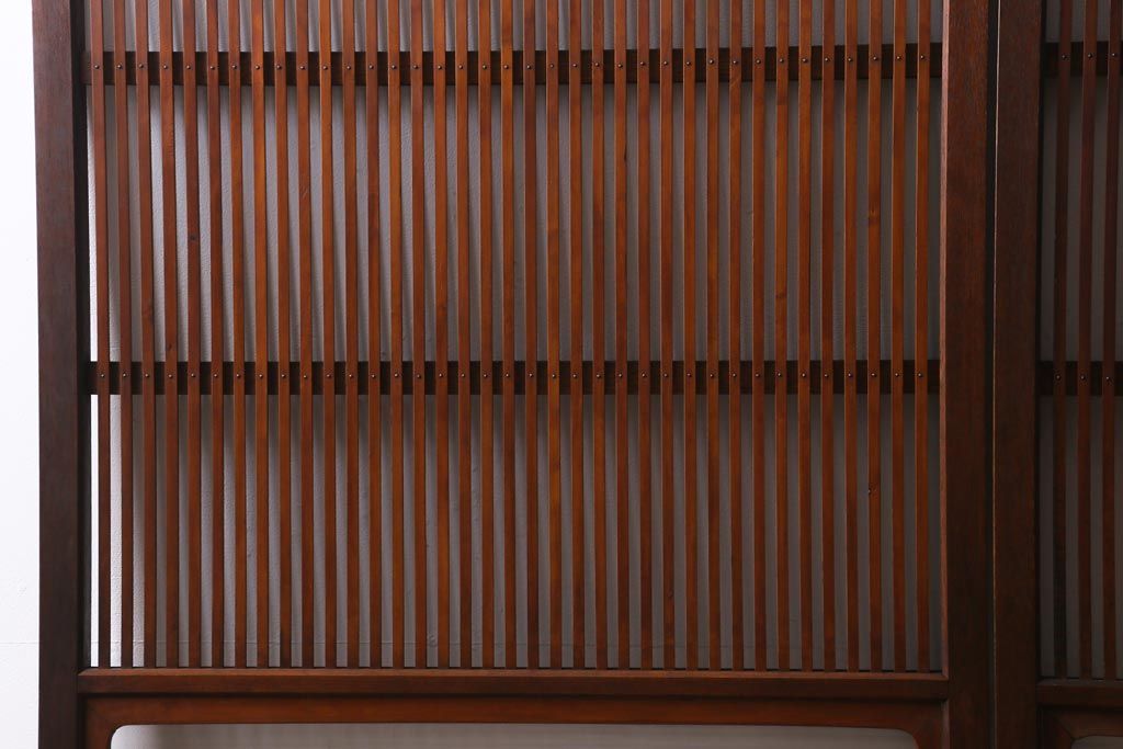 アンティーク建具　和製アンティーク　昭和中期　モールガラス入り　味わい深い木味が魅力の格子戸2枚セット(引き戸、建具)(R-038278)