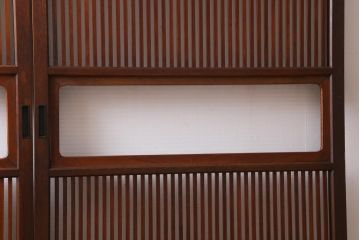 アンティーク建具　和製アンティーク　昭和中期　モールガラス入り　味わい深い木味が魅力の格子戸2枚セット(引き戸、建具)(R-038278)