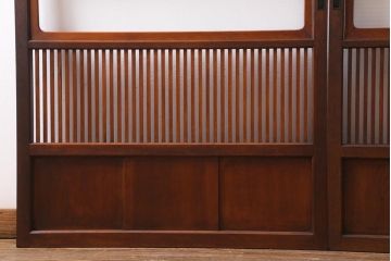 アンティーク建具　和製アンティーク　昭和中期　モールガラス入り　味わい深い木味が魅力の格子戸2枚セット(引き戸、建具)(R-038278)