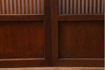 アンティーク建具　和製アンティーク　昭和中期　モールガラス入り　味わい深い木味が魅力の格子戸2枚セット(引き戸、建具)(R-038278)