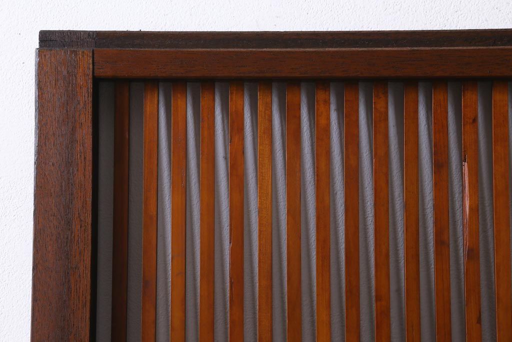 アンティーク建具　和製アンティーク　昭和中期　モールガラス入り　味わい深い木味が魅力の格子戸2枚セット(引き戸、建具)(R-038278)