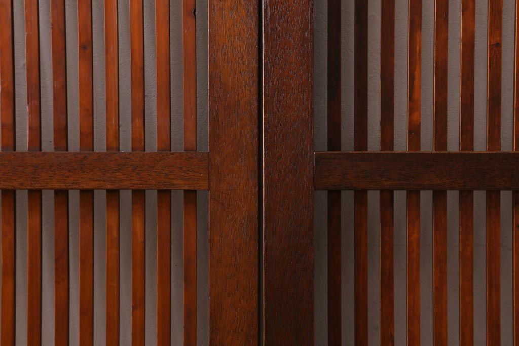 アンティーク建具　和製アンティーク　昭和中期　モールガラス入り　味わい深い木味が魅力の格子戸2枚セット(引き戸、建具)(R-038278)