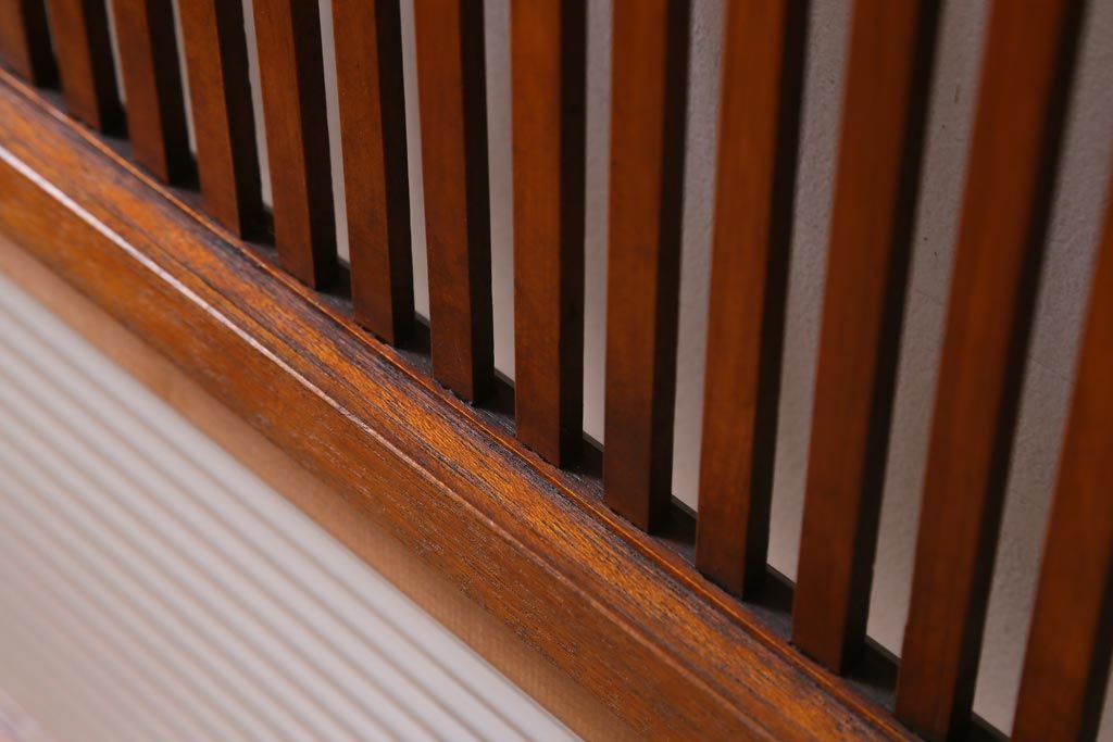 アンティーク建具　和製アンティーク　昭和中期　モールガラス入り　味わい深い木味が魅力の格子戸2枚セット(引き戸、建具)(R-038278)