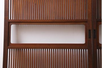 アンティーク建具　和製アンティーク　昭和中期　モールガラス入り　味わい深い木味が魅力の格子戸2枚セット(引き戸、建具)(R-038278)