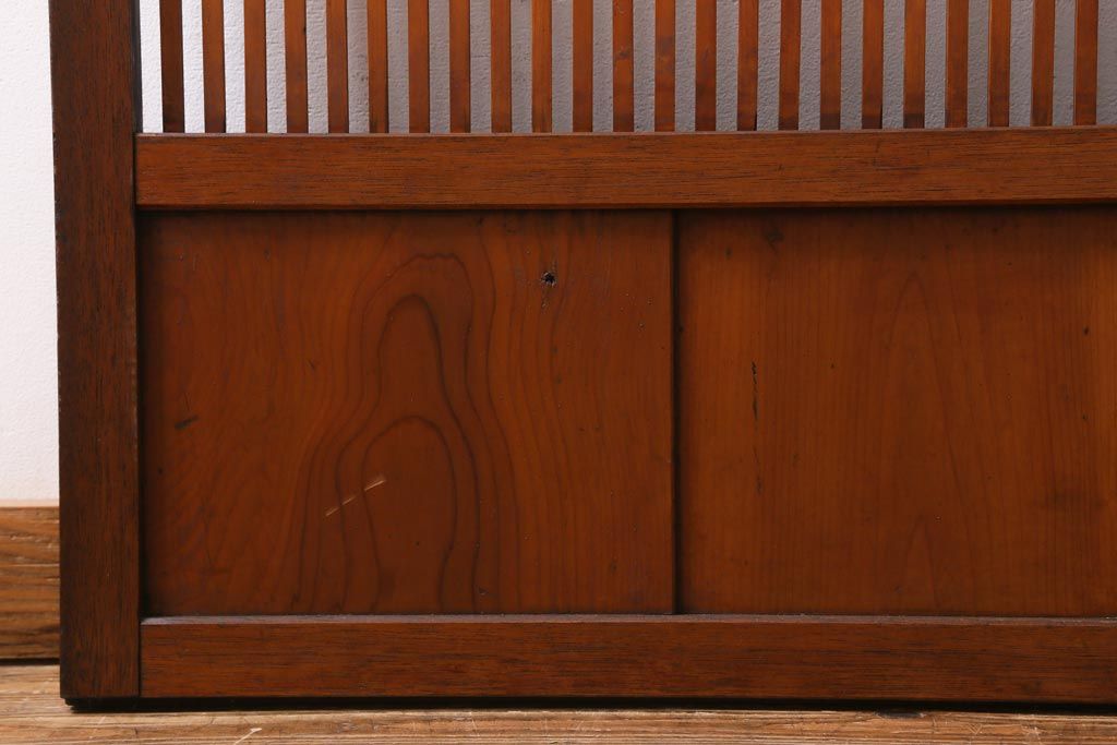 アンティーク建具　和製アンティーク　昭和中期　モールガラス入り　味わい深い木味が魅力の格子戸2枚セット(引き戸、建具)(R-038278)