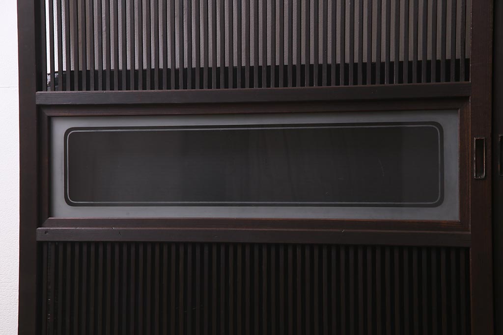 アンティーク建具　和製アンティーク　帯ガラス入り　レトロシックな格子戸2枚セット(引き戸、建具)(R-038279)