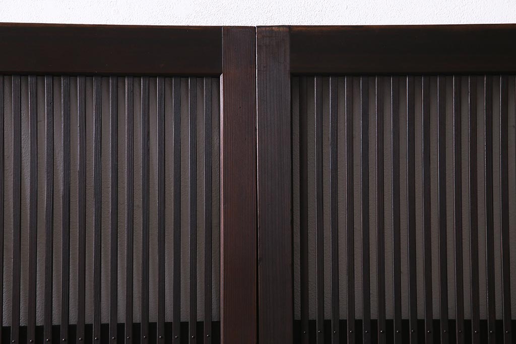 アンティーク建具　和製アンティーク　帯ガラス入り　レトロシックな格子戸2枚セット(引き戸、建具)(R-038279)