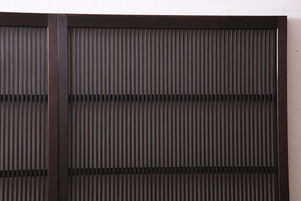 アンティーク建具　和製アンティーク　帯ガラス入り　レトロシックな格子戸2枚セット(引き戸、建具)(R-038279)