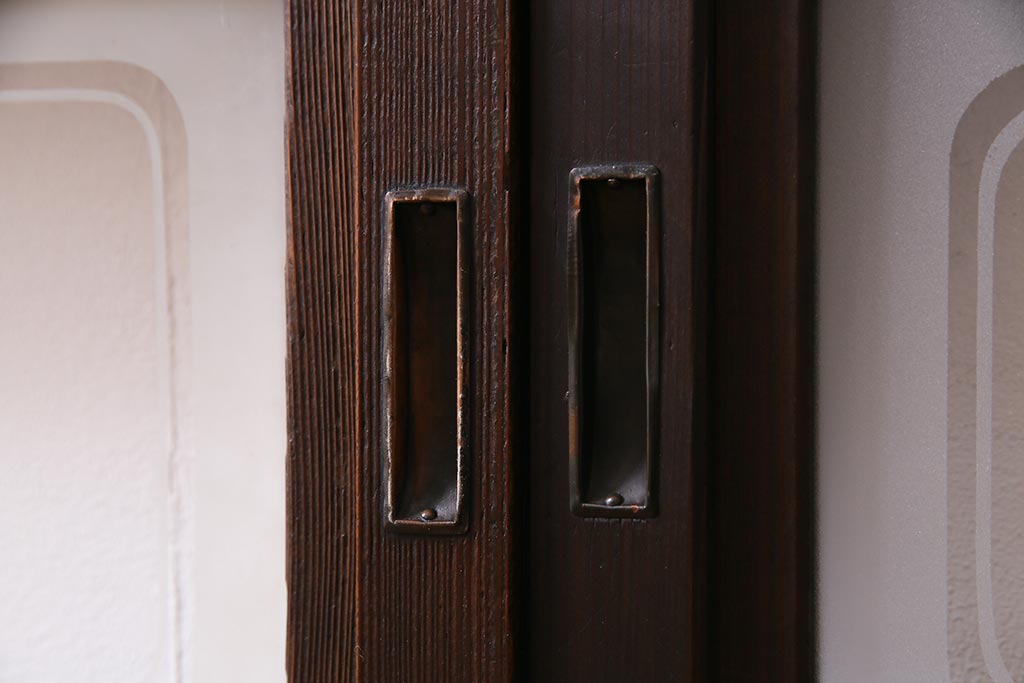 アンティーク建具　和製アンティーク　帯ガラス入り　レトロシックな格子戸2枚セット(引き戸、建具)(R-038279)