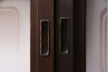 アンティーク建具　和製アンティーク　帯ガラス入り　レトロシックな格子戸2枚セット(引き戸、建具)(R-038279)