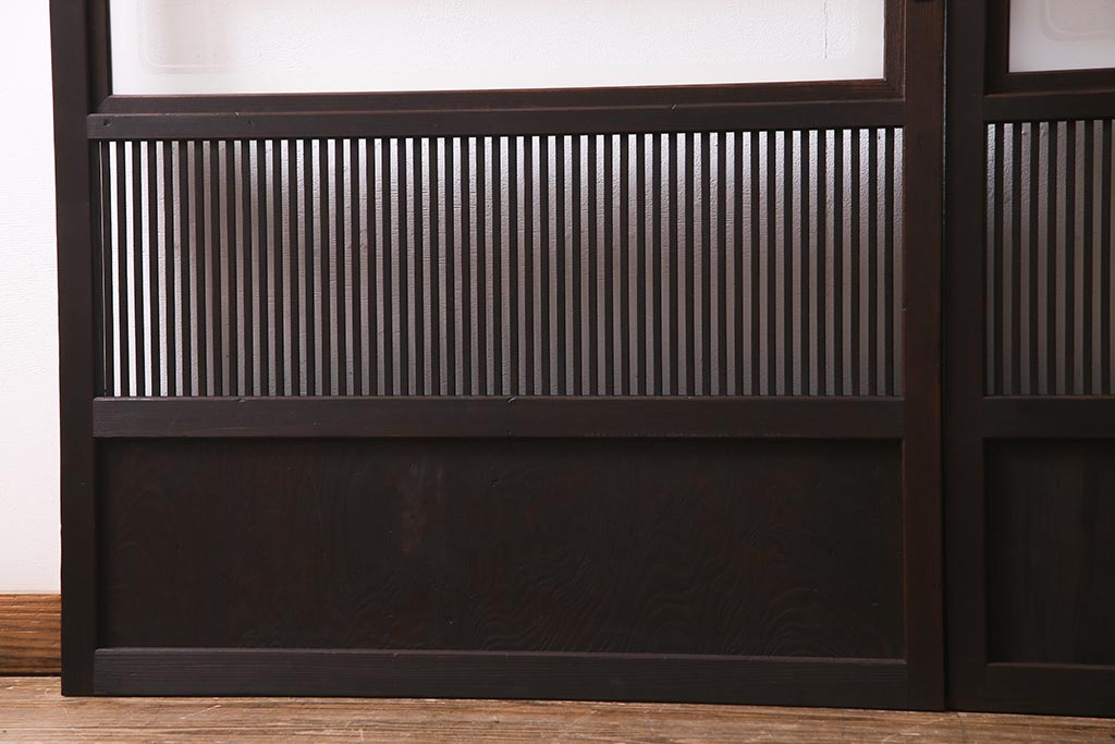 アンティーク建具　和製アンティーク　帯ガラス入り　レトロシックな格子戸2枚セット(引き戸、建具)(R-038279)