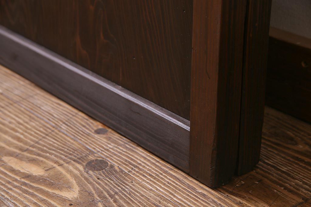 アンティーク建具　和製アンティーク　帯ガラス入り　レトロシックな格子戸2枚セット(引き戸、建具)(R-038279)