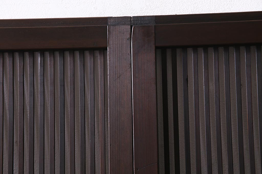 アンティーク建具　和製アンティーク　帯ガラス入り　レトロシックな格子戸2枚セット(引き戸、建具)(R-038279)