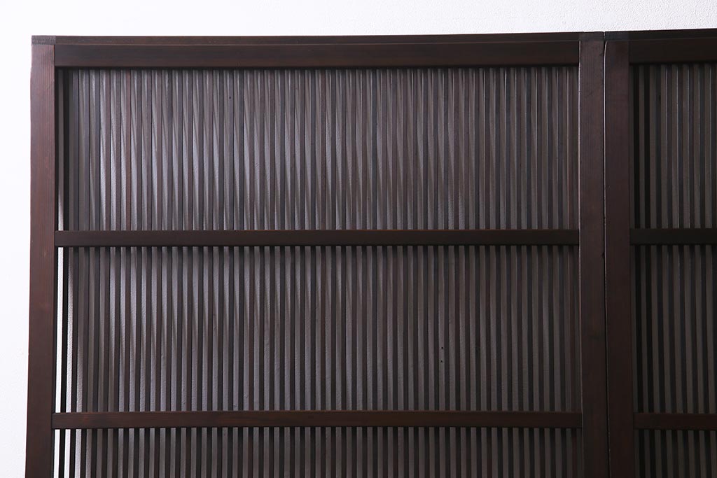 アンティーク建具　和製アンティーク　帯ガラス入り　レトロシックな格子戸2枚セット(引き戸、建具)(R-038279)