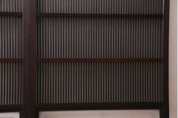 アンティーク建具　和製アンティーク　帯ガラス入り　レトロシックな格子戸2枚セット(引き戸、建具)(R-038279)