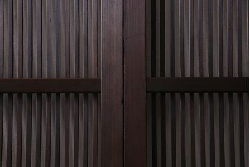 アンティーク建具　和製アンティーク　帯ガラス入り　レトロシックな格子戸2枚セット(引き戸、建具)(R-038279)