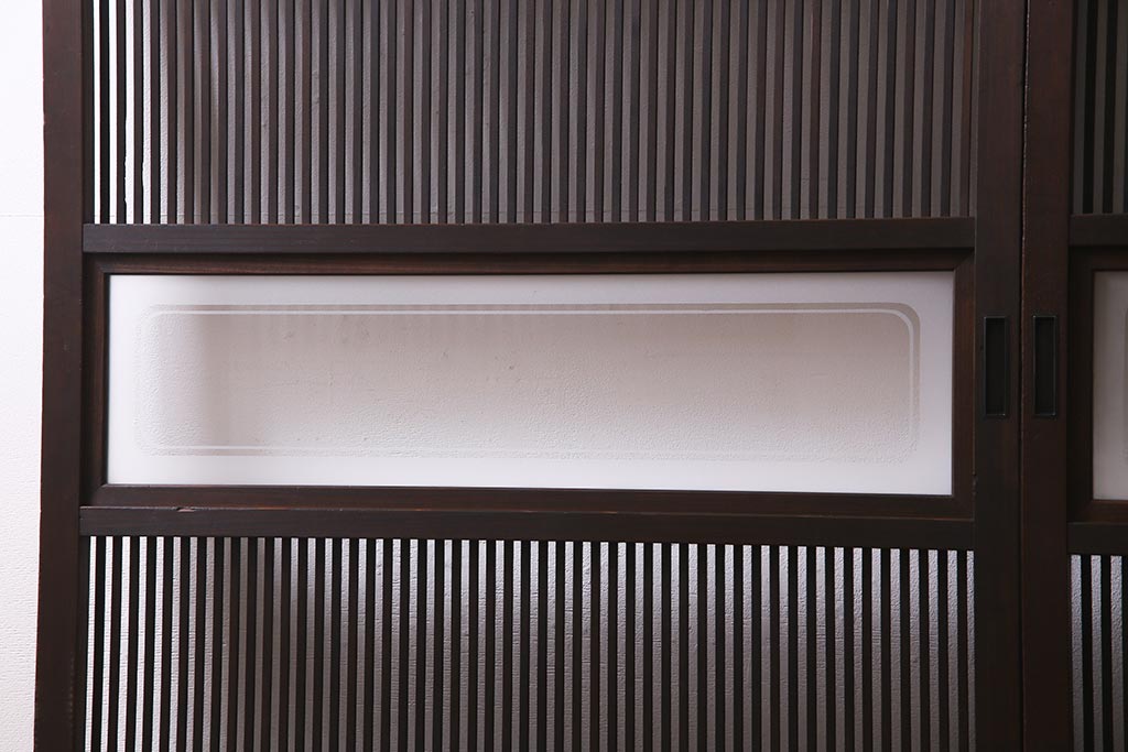 アンティーク建具　和製アンティーク　帯ガラス入り　レトロシックな格子戸2枚セット(引き戸、建具)(R-038279)