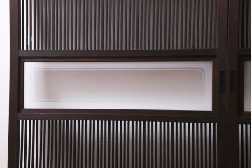 アンティーク建具　和製アンティーク　帯ガラス入り　レトロシックな格子戸2枚セット(引き戸、建具)(R-038279)