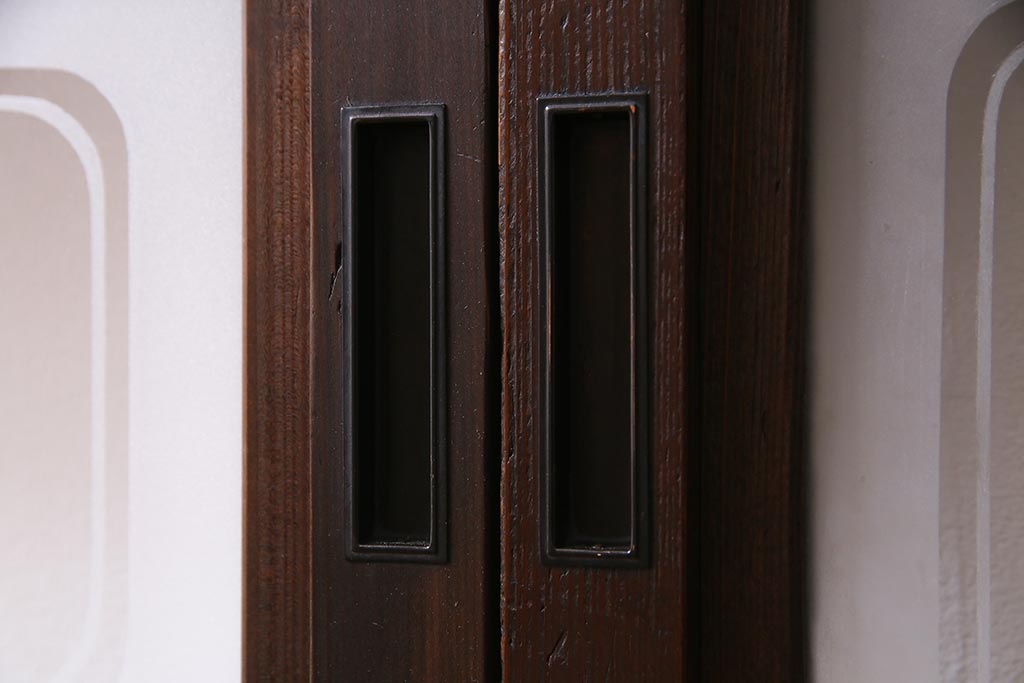 アンティーク建具　和製アンティーク　帯ガラス入り　レトロシックな格子戸2枚セット(引き戸、建具)(R-038279)