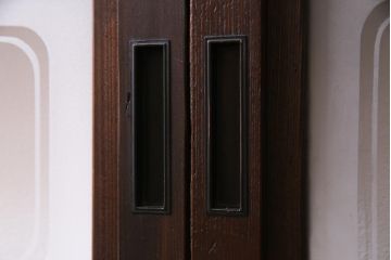 アンティーク建具　和製アンティーク　帯ガラス入り　レトロシックな格子戸2枚セット(引き戸、建具)(R-038279)