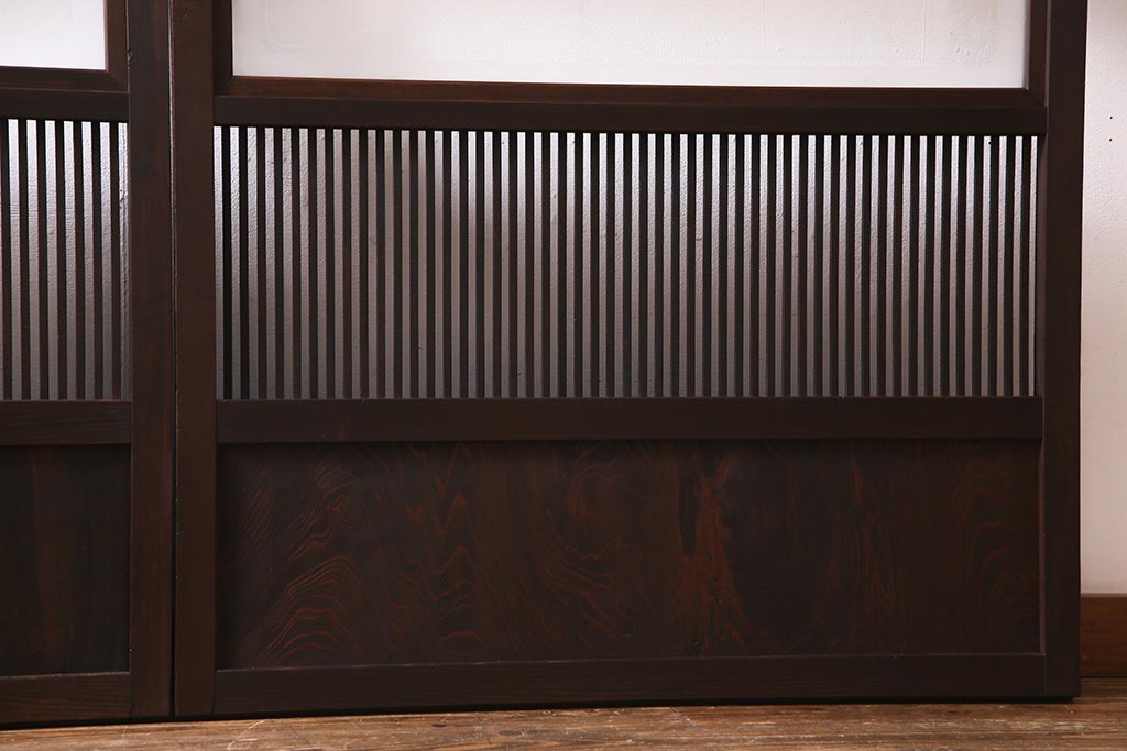 アンティーク建具　和製アンティーク　帯ガラス入り　レトロシックな格子戸2枚セット(引き戸、建具)(R-038279)