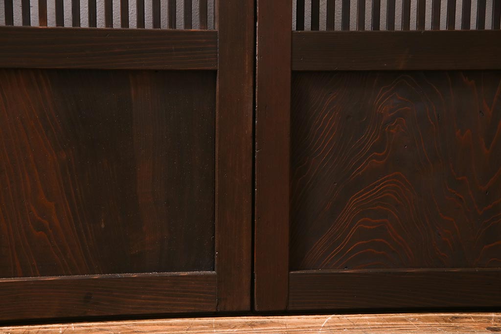 アンティーク建具　和製アンティーク　帯ガラス入り　レトロシックな格子戸2枚セット(引き戸、建具)(R-038279)