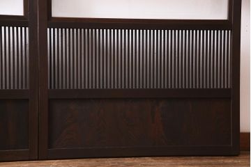アンティーク建具　和製アンティーク　帯ガラス入り　レトロシックな格子戸2枚セット(引き戸、建具)(R-038279)
