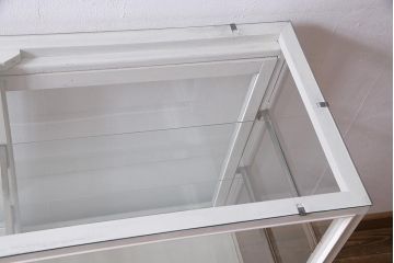 アンティーク家具　ペイント家具　脚付リメイク　空間を明るく彩るガラスケース(陳列棚、ショーケース、飾り棚)(R-038292)