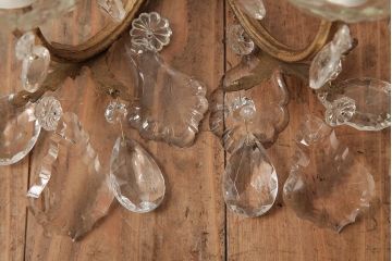 ヴィンテージ照明　フランスビンテージ　青銅製　ガラスドロップが可愛らしいウォールランプ(壁付けシャンデリア、壁掛け照明)(R-038301)