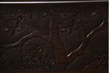 ビンテージ家具　伝統工芸　軽井沢彫り　昭和中期　 繊細な桜の彫りが目を引く姿見(鏡、ミラー)(R-038305)