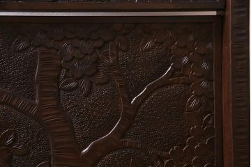 ビンテージ家具　伝統工芸　軽井沢彫り　昭和中期　 繊細な桜の彫りが目を引く姿見(鏡、ミラー)(R-038305)