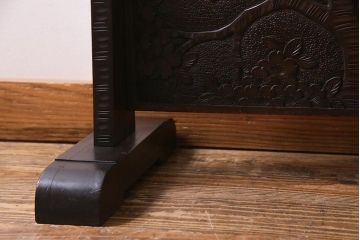 ビンテージ家具　伝統工芸　軽井沢彫り　昭和中期　 繊細な桜の彫りが目を引く姿見(鏡、ミラー)(R-038305)