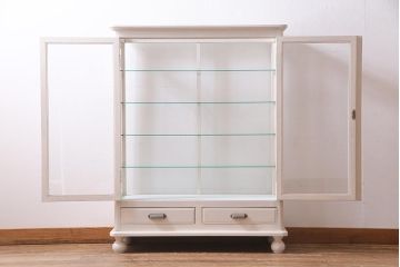 ペイント家具　和製アンティーク　昭和初期　淡いカラーがお洒落なガラスケース(ショーケース、陳列棚、飾り棚)(R-038307)