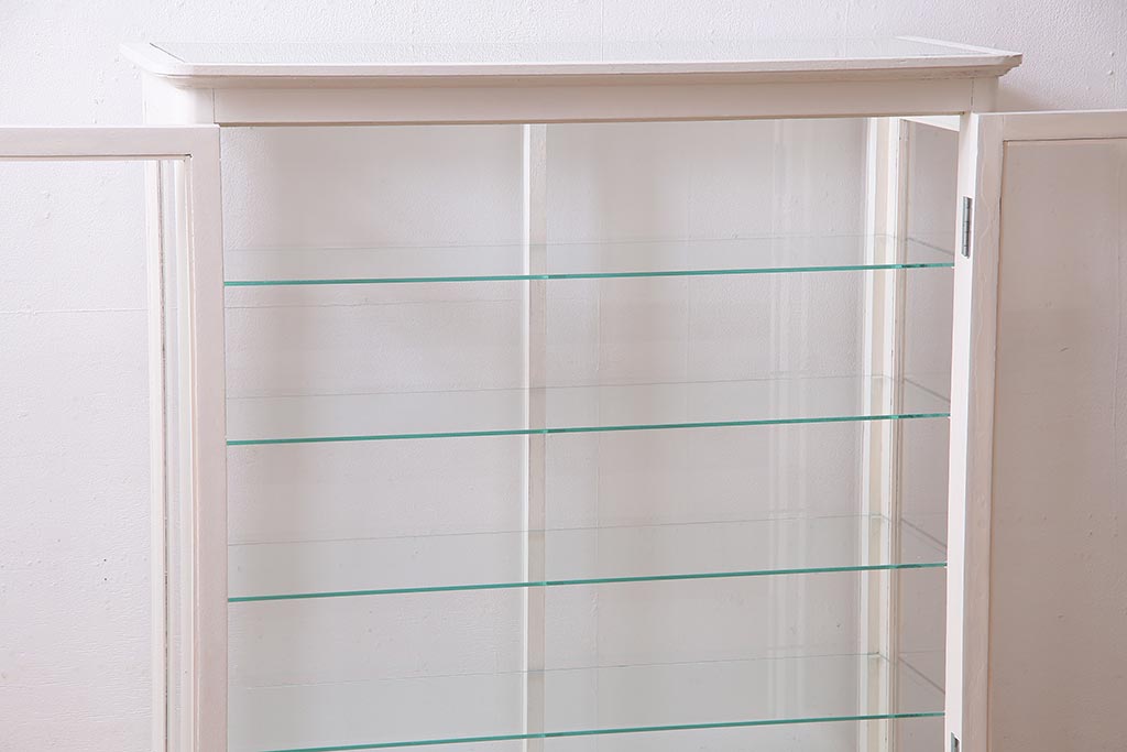 ペイント家具　和製アンティーク　昭和初期　淡いカラーがお洒落なガラスケース(ショーケース、陳列棚、飾り棚)(R-038307)