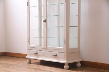 ペイント家具　和製アンティーク　昭和初期　淡いカラーがお洒落なガラスケース(ショーケース、陳列棚、飾り棚)(R-038307)