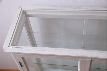 ペイント家具　和製アンティーク　昭和初期　淡いカラーがお洒落なガラスケース(ショーケース、陳列棚、飾り棚)(R-038307)