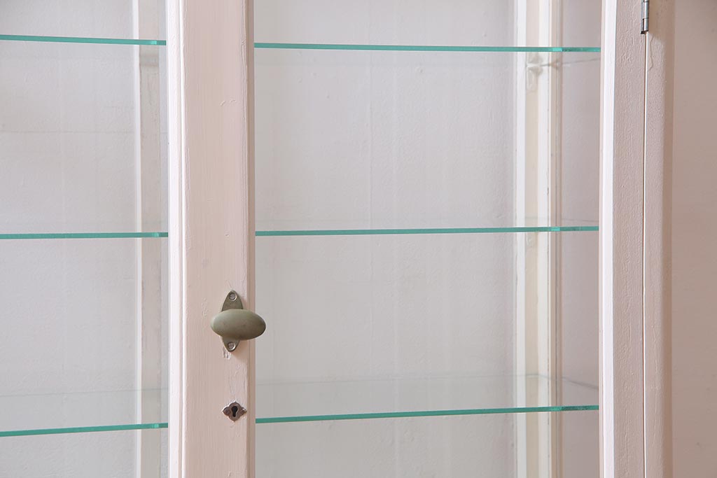 ペイント家具　和製アンティーク　昭和初期　淡いカラーがお洒落なガラスケース(ショーケース、陳列棚、飾り棚)(R-038307)